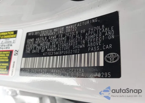 2023 Toyota Camry Se Night Shade/Se из США, поврежденный, VIN 4T1S31AK8PU602102